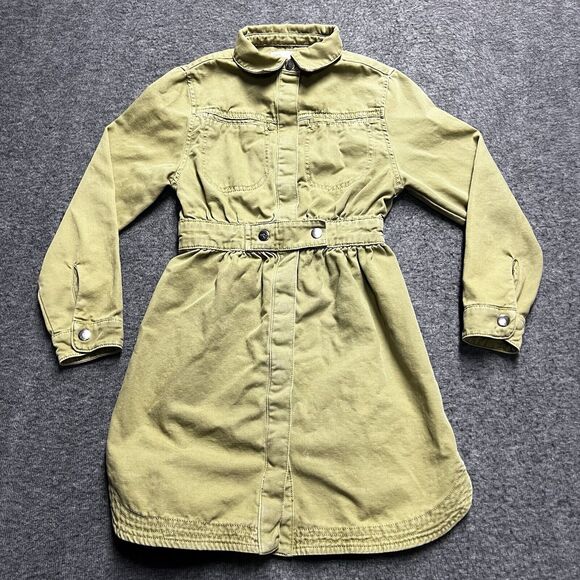 Zara Other - Zara Girls Dress Size 10 Olive Green Snap Down Long Sleeve Cotton